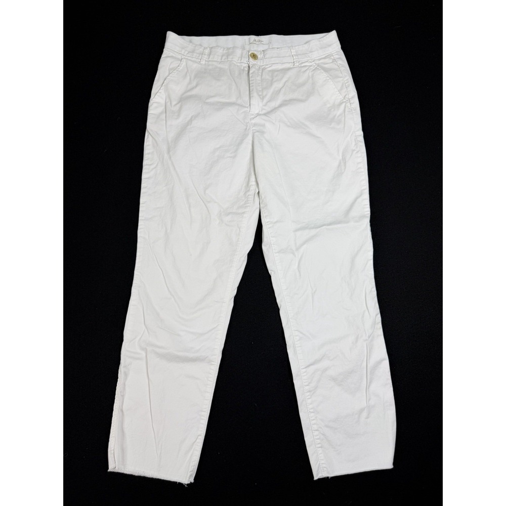 Lilly Pulitzer High Rise Pants Resort White Straight Leg 26" Rough Hem Womens 10